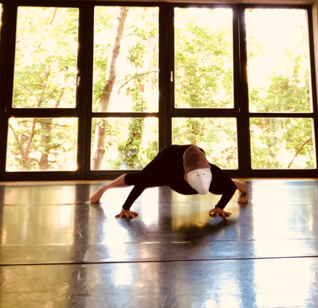 Ruthie larval mask in studio